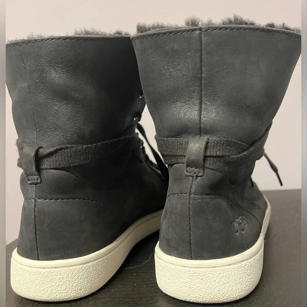 UGG Sheepskin LEATHER Boots SNEAKERS Starlyn BLACK Lace Up